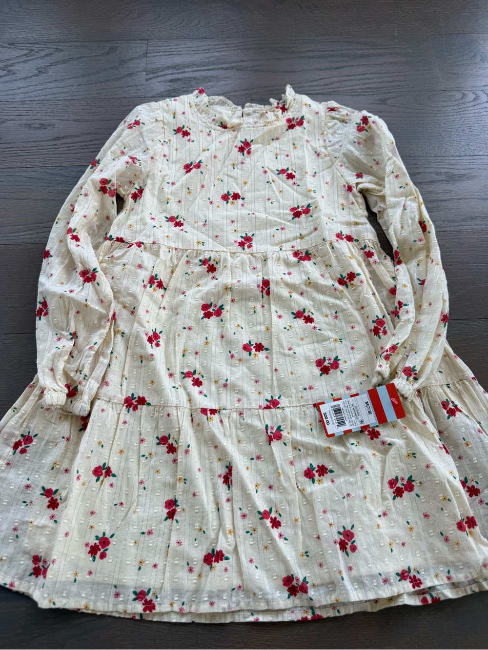 Cat & Jack Cream Dress with Red Floral Print and Ruffled Neckline